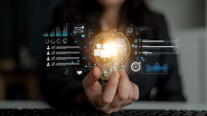 Naklejka premium A dashboard for customer relationship management (CRM). The data analysis and market research help to identify a target audience and understand customer reviews and behavior. Fermion