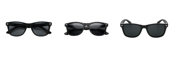 Set and collection of black plastic sunglasses isolated on white background © createrthing