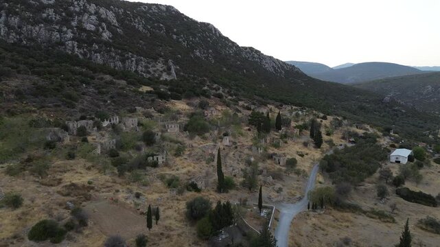 Aerial View of Abandoned Village with Ruined Houses in Izmir Turkiye