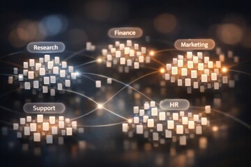 Obraz premium Various departments in a business are linked through a network of documents showing their connections and functions in daily activities.
