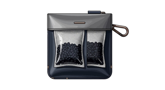 Modern mini air purifier with activated carbon in stylish mesh pouch design