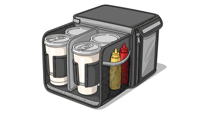 Portable drink and condiment cooler box with compartments and zippers