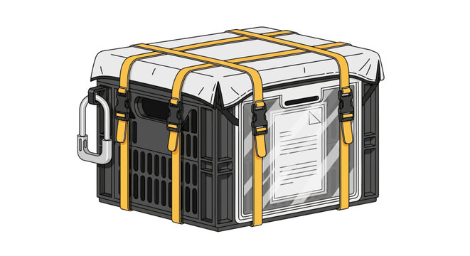 Secure cargo container with straps and cover in isometric style