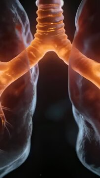 Vertical video: Pulsing from carina, trachea and bronchi glowing in studio, showing rings for study