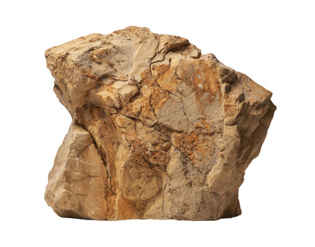 large rugged light brown and tan rock isolated on transparent background