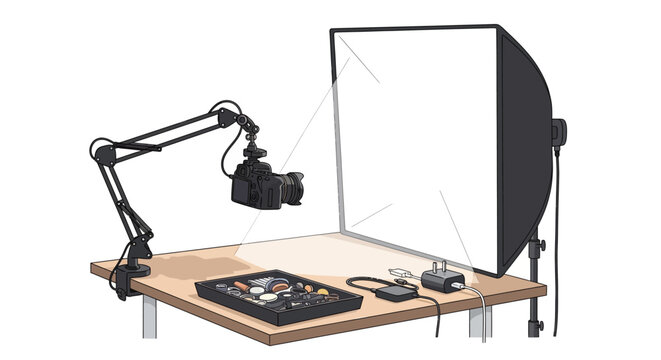 Home photography setup with camera and lighting for content creation