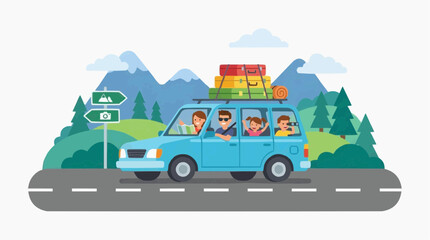 Obraz premium Family embarking on a road trip, with a car packed for adventure Isolated on white background