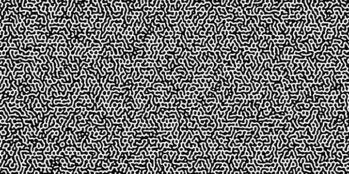 Abstract truing organic wallpaper Turing reaction diffusion monochrome seamless pattern with chaotic motion. Generative algorithm psychedelic background. Reaction-diffusion Organic lines.