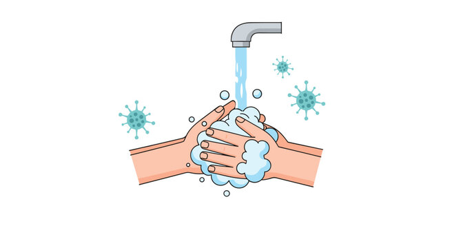 Close up view of hands being washed with soap and water under a faucet to prevent the spread of germs and maintain personal health safety.