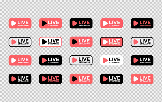 Live Stream, Play Button, Social Media Icons, Vector Graphics, Live Video Symbols