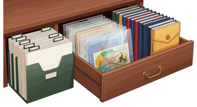 Organized office drawer with files and folders in neat arrangement