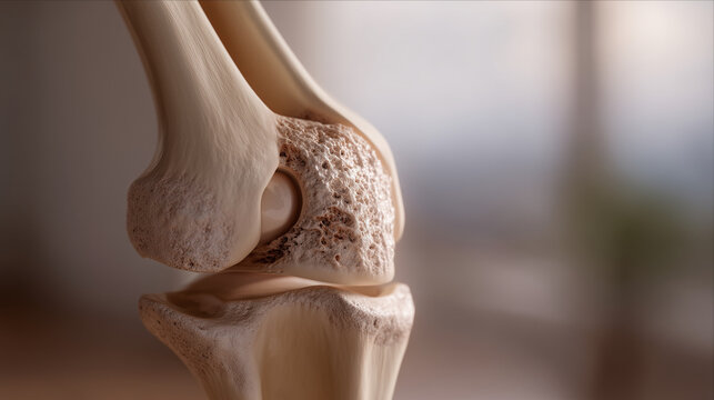 Annotated cross-section diagram of the human knee showing femur, tibia, meniscus, anterior cruciate ligament, and synovial fluid cavity with precise orthopedic labeling for sports medicine education