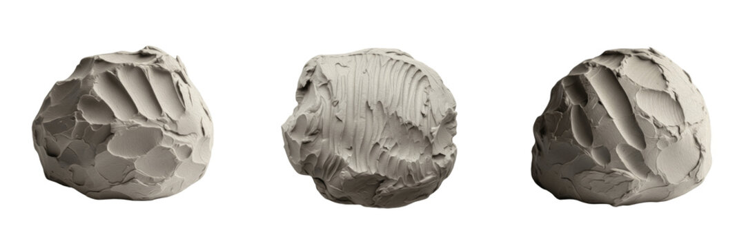 Set of Natural Clay or Mud Masks Pieces Isolated on White Background, PNG