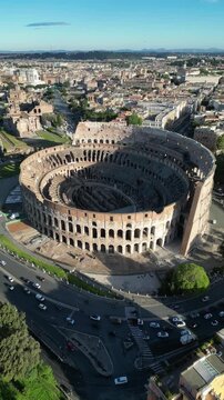 Aerial View of the Ancient Colosseum Amphitheater in Rome, Italy