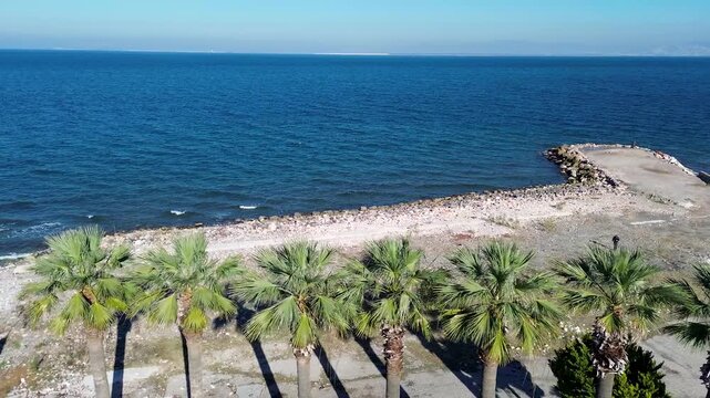 Calm Coastal Beach Scene in Izmir Turkiye Aerial Drone View