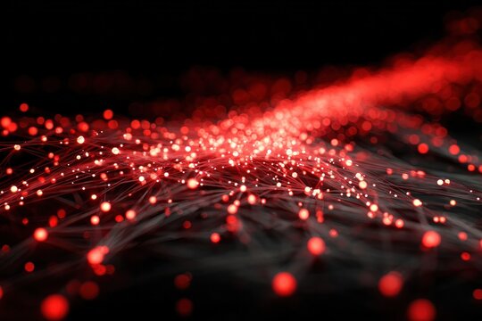 Abstract Digital Network with Red Light Emissions