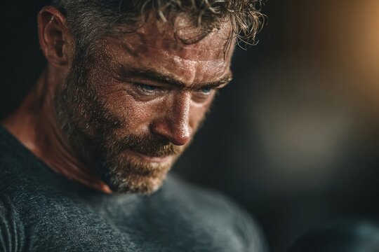 Man In Home Gym Doing Workout Fitness Lifestyle Portr