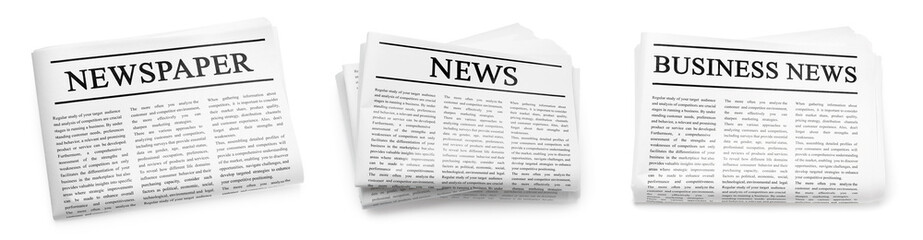 Obraz premium Newspapers isolated on white, set. Printed publication