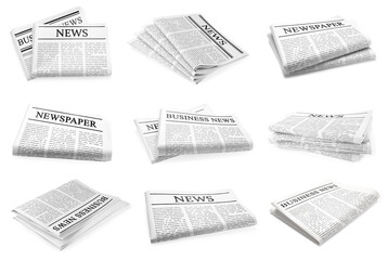 Obraz premium Newspapers isolated on white, set. Printed publication