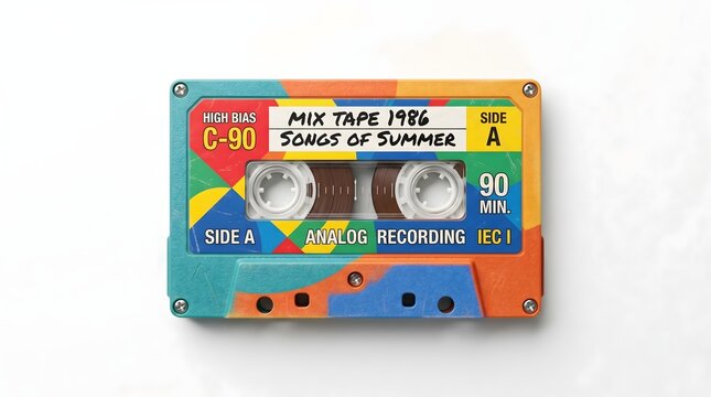Retro Cassette Tape with "Mix Tape 1986 Songs of Summer" Label