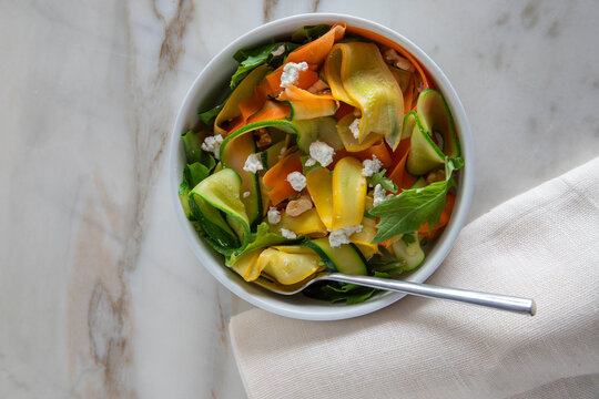 Sliced zucchini salad with feta