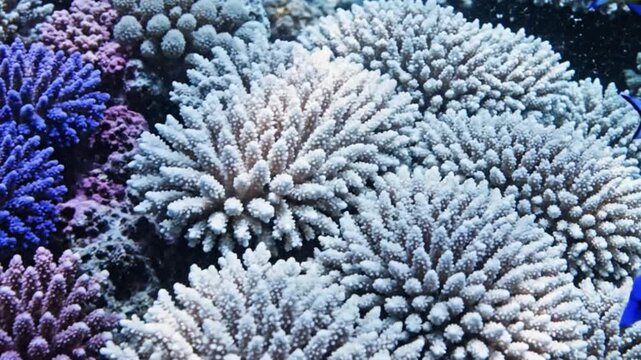 Cinematic Macro Shot of a Vibrant Coral Reef Slowly Bleaching to Bone White