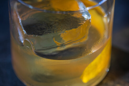 Cocktail with large square icecube