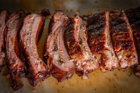 Juicy  bbq ribs on platter