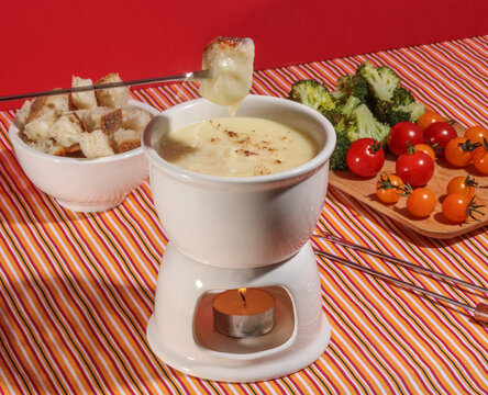 Retro Cheese fondue set with veggies