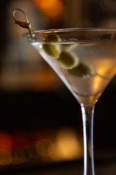 Close-up of a martini in dark room