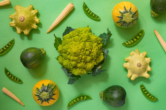Raw veggies on green