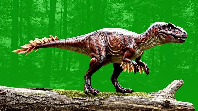 Walking Prehistoric Dinosaur Model in a Lush Green Forest Background