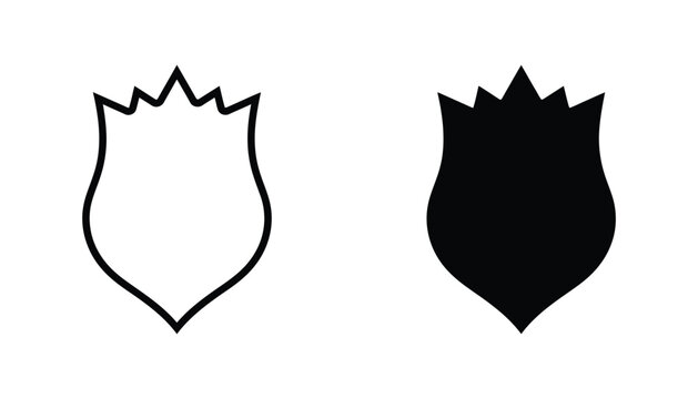 Shield shape outline and solid black silhouette representing protection security and defense isolated vector graphic