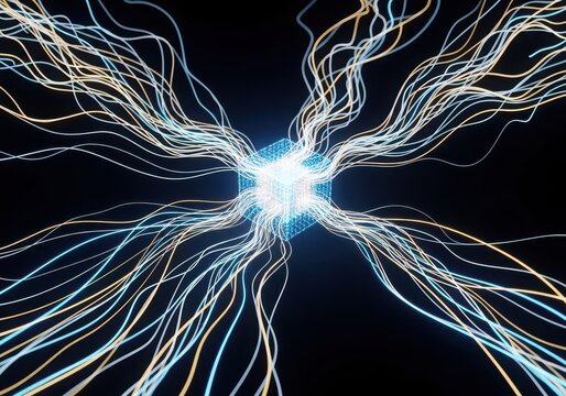 Neural network visualization with radiant core and dendritic pathways