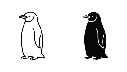 Cute penguin standing silhouette and outline vector illustration for arctic wildlife and educational graphics © OliverDesign