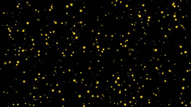 Abstract Golden Particles Floating On A Deep Black Background