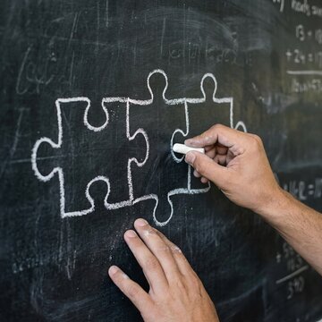 Puzzle Pieces Drawn on a Chalkboard with Chalk.