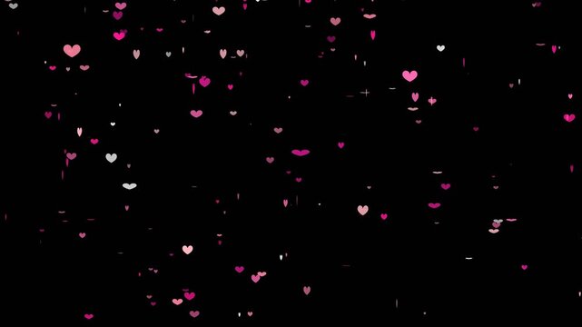 Floating Pink And White Hearts Falling On A Black Background