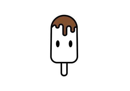 Isolated hand drawn doodle popsicle with chocolate dip and cute face, summer treat, snack icon, simple vector illustration