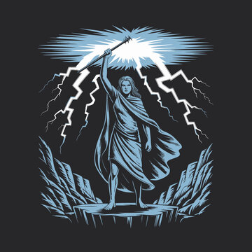 Moses Holding Staff With Lightning Bolts.