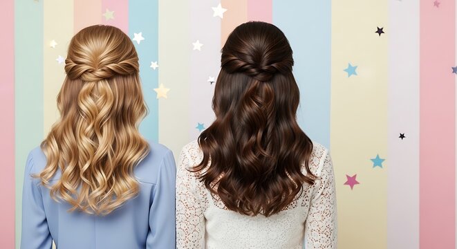 Trendy women hairstyle wavy half up look