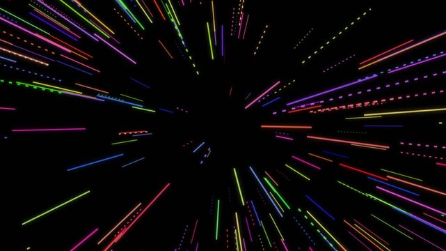 Abstract Neon Light Lines Moving In Space Warp Tunnel