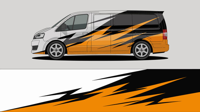 Orange and black car design.