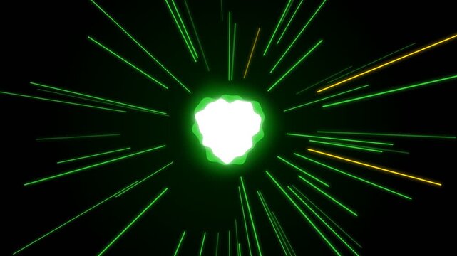 Abstract Glowing Green Energy Core With Radiating Light Streaks