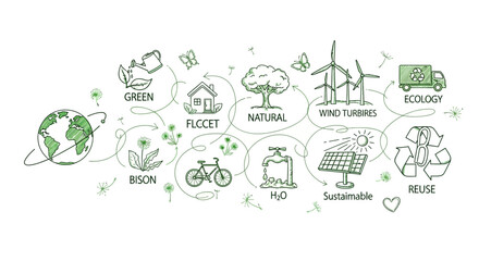 Eco friendly icons, green living symbols, sustainable lifestyle graphics, environmental illustrations © Uno