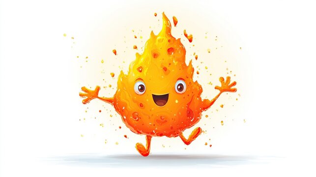 Smiling flame character jumping