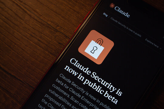 Mexico City, MEXICO - May 5 2026 : Website of Claude Security in public beta, displayed on a smartphone.