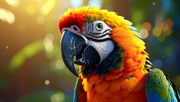 Vibrant colorful parrot bird closeup portrait.