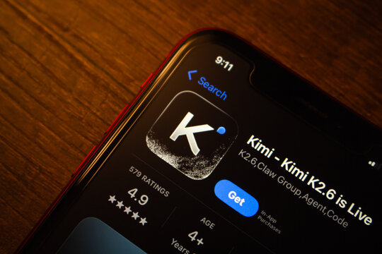 Mexico City, MEXICO - May 5 2026 : Kimi AI App K2.6 Live on iPhone App Store Screen.