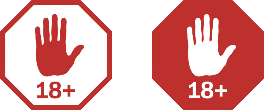 18 Plus Hand Stop Sign Icons age restriction